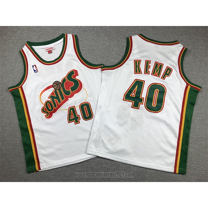 Camiseta Nino Seattle SuperSonics Shawn Kemp #40 Historic Retro Blanco